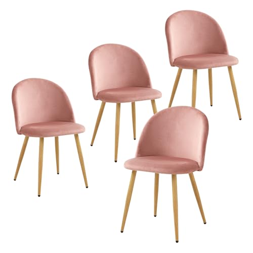 HJhomeheart Lot de 2/4/6 chaises avec Dossier Chaise de Velours Chaise de Salle à Manger, Convient pour Salon, Chambre, Cuisine(Rose-4)