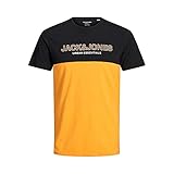 Jack & Jones Jjeurban Blocking-Camiseta de Manga Cuello Redondo, Naranja Dorada. Detalles: impresión Dorada y Blanca, Corte Ajustado, M para Hombre