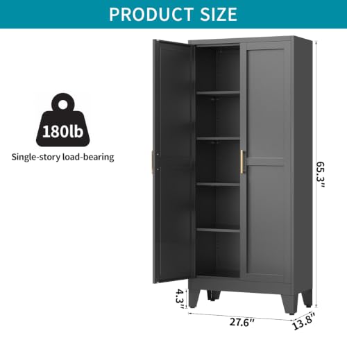 Kitchen Pantry Cabinet, Tall Metal Storage with Doors & Adjustable Shelves - image 2