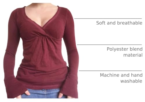Image of Women Fairy Grunge Aesthetic Shirts Tops Long Sleeve V Neck Tops Girl Basic Slim Fit Blouse Streewear