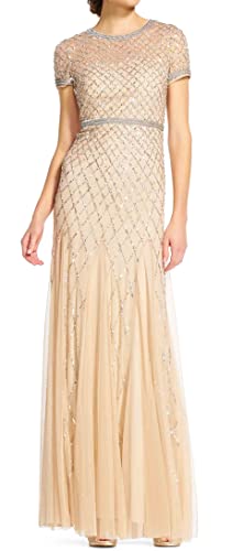 Adrianna Papell Women's Short-Sleeve Grid Beaded Gown3