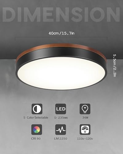 Image of Ken & Ricky 16 inch Modern Flush Mount Ceiling Light,Deep Wood and Black,1 PK