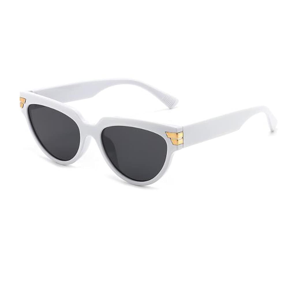 UV Anti-UV Sunglasses Retro Oval Sunglasses White Frame Black Gray Flakes