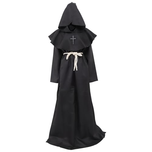 Manteau long pour adultes en robe médiévale noire XL à capuche de moine