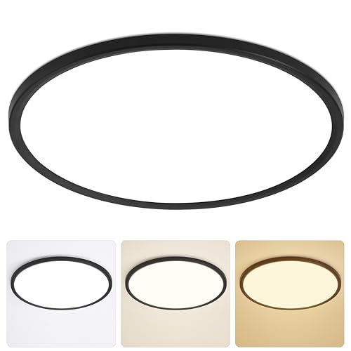 MOONSEA Plafoniera LED Soffitto, 52W Plafoniere 3 colori 3000K/4000K/6500K, Plafoniera Soffitto 60cm Rotonda per Soggiorno, Camera da letto, Studio, Ufficio, Nero