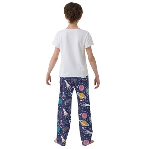ZZXXB Rocket Space Planet Boys Long Pants Soft Trousers Elastic Waist Kids Lounge Bottoms with Pockets S-XL3