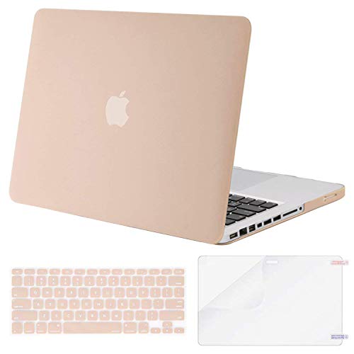 MOSISO Plastic Hard Shell Case & Keyboard Cover & Screen Protector Only Compatible with MacBook Pro 13 inch (A1278, Old Version with CD-ROM), Release Early 2012/2011/2010/2009/2008, Camel