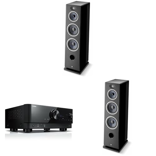 Focal Vestia No4 Black Floorstanding Speakers with AV Receiver Bundle (RX-V6ABL, 2x FVESTIAN4BK)