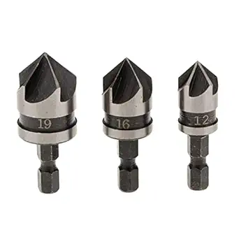 Hetkrishi| Countersink Chamfer Drill Bit Set 12, 16, 19mm Hex Shank Power Drill Bit Bore Set for Wood, Plastic And Soft Metal|