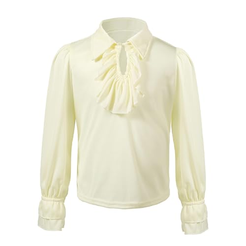 Mjjsk Camisas renacentistas con volantes para niños, medievales, vintage, con cuello, informales, cómodas, de manga larga, beige, 4-6 años