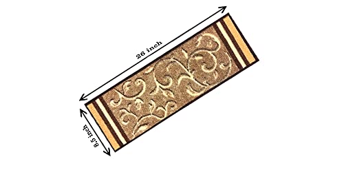 Stair Treads Rubber Backing - Indoor Skid Resistant Stair Tread (8.5" x 26") Beautiful Floral Design Stair Mats with Rubber Backing Stair mats (1999-Beige Floral)