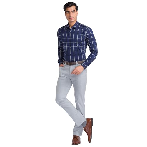 Image of Park Avenue Men's Poly Viscose Blend Plain Pattern Super Slim Fit Flat Front Formal Trouser
