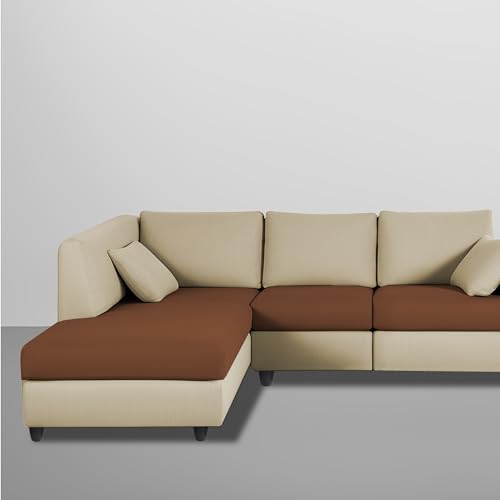 Image of Florian LHS 4 Seater L Shape Sofa Set for Living Room (Cream Brown Fabric) Premium Fabric Sofa