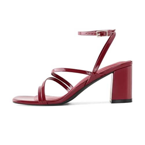 Image of LACUONE Strappy Heels for women Block Heels Square Toe Chunky Ankle Buckle Pump Heeled Sandals