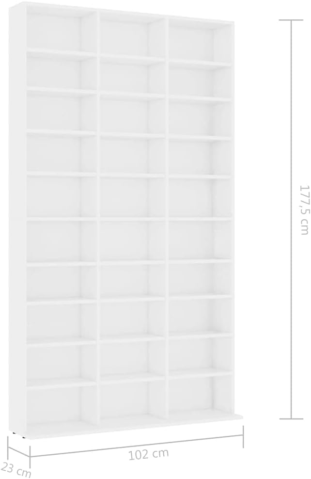 CD Cabinet Media Storage Cabinet-Stylish Multimedia Storage Cabinet, White 40.6"x9"x69.10" Chipboard