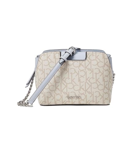 Calvin Klein Womens Finley Tripe Compartment Signature Crossbody Vanilla/Khaki/Ice One-Size
