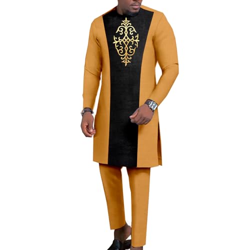 African Suits for Men Velvet Patchwork Dashiki Shirt Pant 2 Piece Outfits Casual Attire Nigerian Clothes