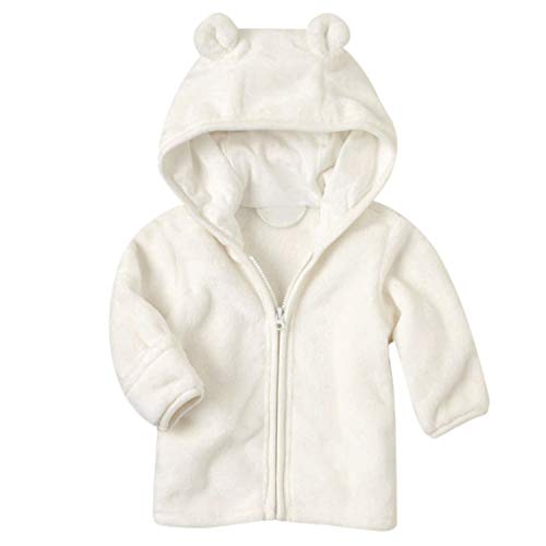 Noubeau Infant Baby Boys Girls Fleece Ears Hat with Lined Hooded Zipper Up Jacket Coat Tops Outwear Overcoat Warm Fall Winte (White, 18-24 Months)