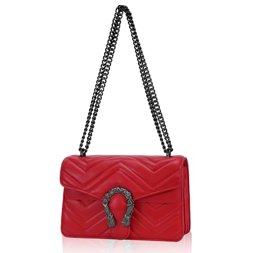 Image of Women's Crossbody Shoulder Bag Snake Print Satchel Purse Leather Chain Clutch Evening Handbag