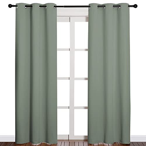 Image of NICETOWN 84 inches Blackout Curtains for Office and Theater, Thermal Insulated Solid Grommet Drapes for Living Room (Sage Green, 1 Pair, 42 inches Wide)