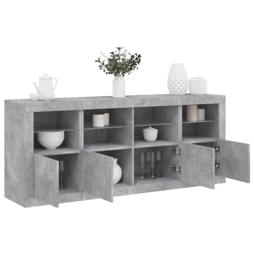 Frdhee Cupboard Cabinet Sideboard,Sideboard with LED Lights Concrete Grey 163x37x67 cm,Storage Unit Use for Living Room,Kitchen