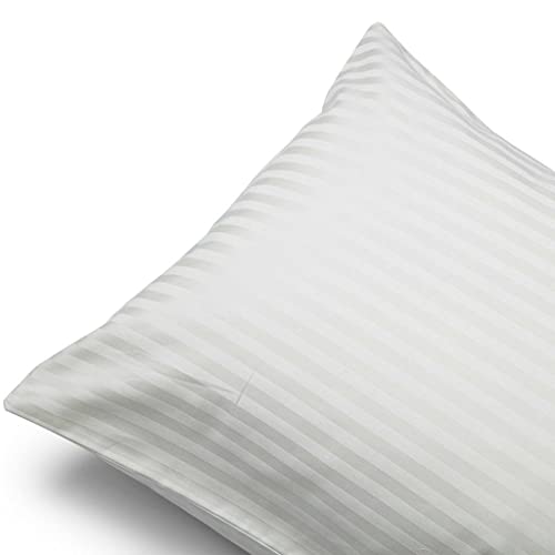 Image of Luxury Hotel Quality 100% Egyptian Cotton Sateen Stripe Oxford Pillowcases 250TC Satin Striped Pillow Case (White, Housewife Pillowcase)