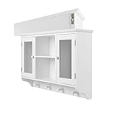 Riyashop Wandschrank Wandgarderobe Wandvitrine Weiss Wandregal Hängeschrank Glastür Wandschrank Regalen, passend für Büros, Esszimmer, Wohnzimmer, Küchen und Badezimmer Landhaus