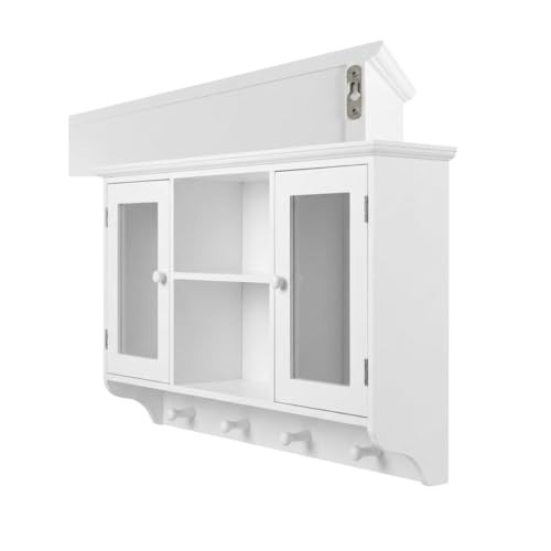 Riyashop Armoire murale, vitrine murale, blanche, avec porte en verre, étagères, convient pour bureaux, salles à manger, salons, cuisines et salles de bains...