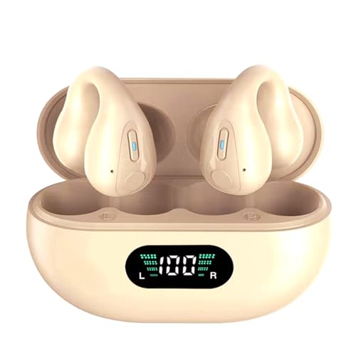 Image of Open-Ear Wireless Bluetooth Headphones Clip On Mini Earphones Charging Case Sports Bone Conduction Earphones for Training Driving Walking (Khaki)