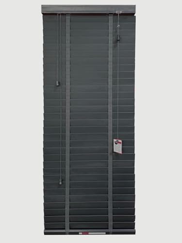 Faux wood wooden Grain PVC Window Venetian Blind/Blinds - Easy Fit Child Safe Trimmable Shutters, 50MM Slats Matching Facia (Dark Grey, Width: 120cm / Length 150cm)