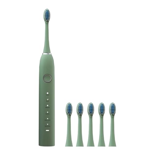 GIZMORAC Rechargeable Electric Toothbrush for Adults with 5 Modes, 4 Brush Heads, 4 Hours Charge Lasting up to 25 Days, Power Toothbrush (Green)