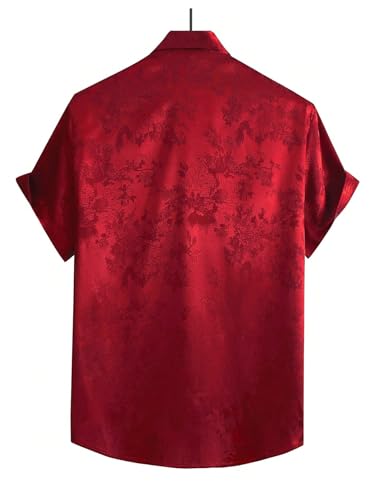 Men's Satin Button Down Shirts Floral Short Sleeve Party Disco Luxury Shirt2