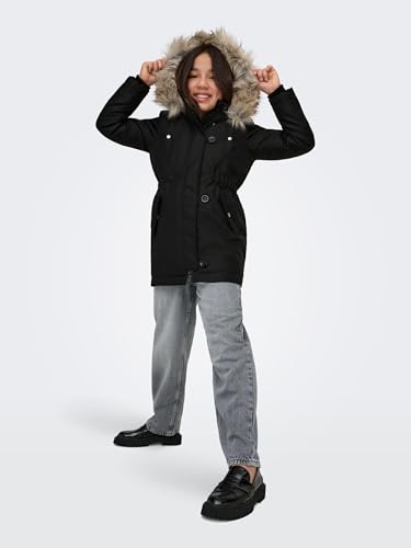 ONLY Mädchen Kogiris Fur Otw Noos Parka, Black/Detail:fur Light Grey, 164 EU
