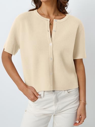 Image of LILLUSORY Short Sleeve Cardigan Sweaters for Women | Cropped Button Up, Summer 2026 Outfits, Y2K Fashion, Lightweight Knit, Versatile layering for work, casual & going out