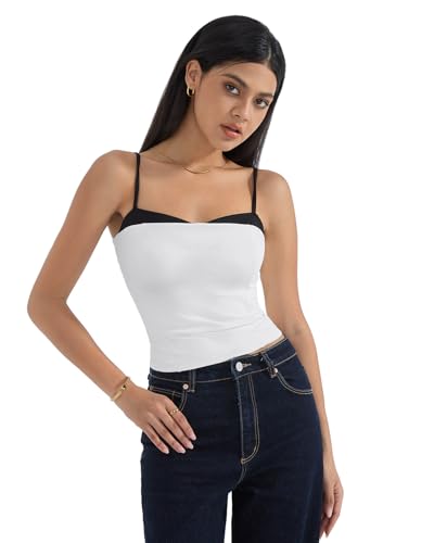 SUUKSESS Women Double Lined Spaghetti Strap Cami Going Out Y2k Sleeveless Tank Tops3