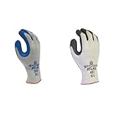 SHOWA Atlas 300 Natural Latex Palm Coated General Purpose Work Glove, Blue, Small & Atlas 451 Palm Coating Natural Rubber Glove, 10-Gauge Insulated Seamless Knitted Liner, General Purpose