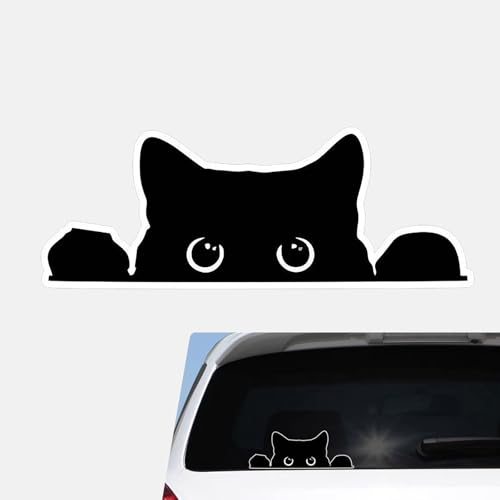 Image of Funny Car Stickers, Waterproof Peeking Sneaky Cat Sticker, Self-adhesive Cute Black Cat Decals, 5.5 inch x 2 inch Curious Peeking Kitty Cat Decal for Cars, Trucks, Window, Laptop, Wall (White)