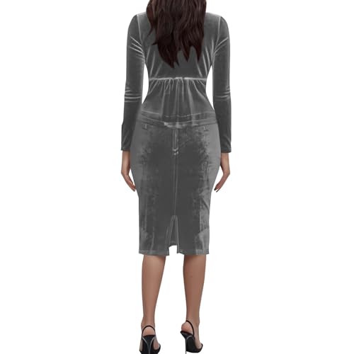Women's Velvet 2 Piece Suit Skirt Set Long Sleeve Blazer Jacket Skirts Suits Office Formal Business Casual Outfits3