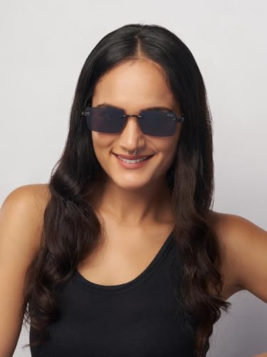 Image of MOONX Matters S1 Rimless Sunglasses for Men & Women | UV Protection | Lightweight Metal Frame | Black PC Lens | Stylish Unisex Eyewear
