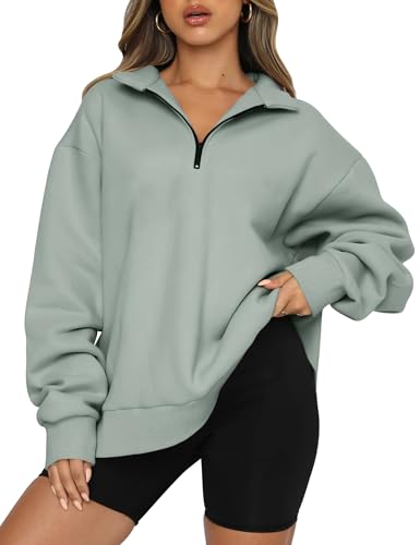 Image of Trendy Queen Women's Oversized Sweatshirts Half Quarter Zip Fleece Sweaters | Soft Cozy Zip Pullover, Comfort Warm Sweaters for Fall Winter, Fashion Mock Neck Outfits