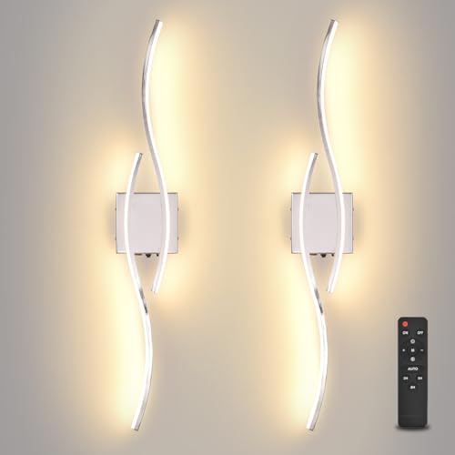 Image of Battery Operated Wall Sconce, Silver LED Battery Wall Light dimming with Remote Control, 31.4Inch Rechargeable Chrome Wireless Wall Lights for Living Room, Bedroom, and Stairs Wall Sconces (2 Pack)