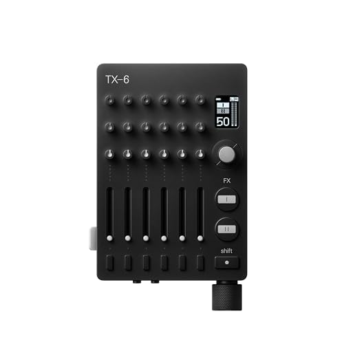 teenage engineering TX–6 portable and rechargeable 6 stereo channel mixer, usb audio interface and sound card, 8 hour battery life, built-in effects, ble and usb midi, iOS compatible (black)