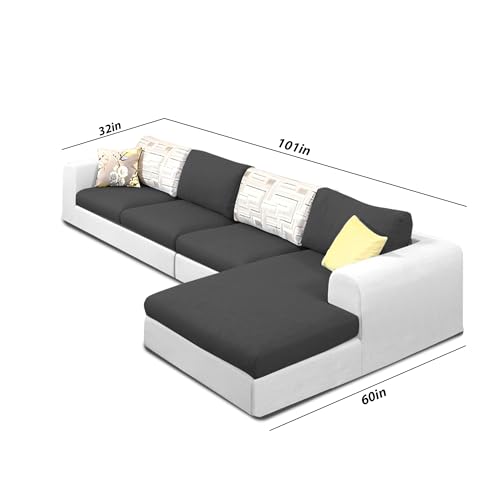 Image of Casaliving Badger RHS 6 Seater L Shape Sofa Set for Living Room (Black Grey Fabric) Premium Fabric Sofa