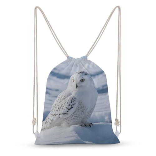 Snowy Owl on The Ice Drawstring Backpack - Canvas Sports Gym Sackpack, Lightweight String Bag for Beach & Travel