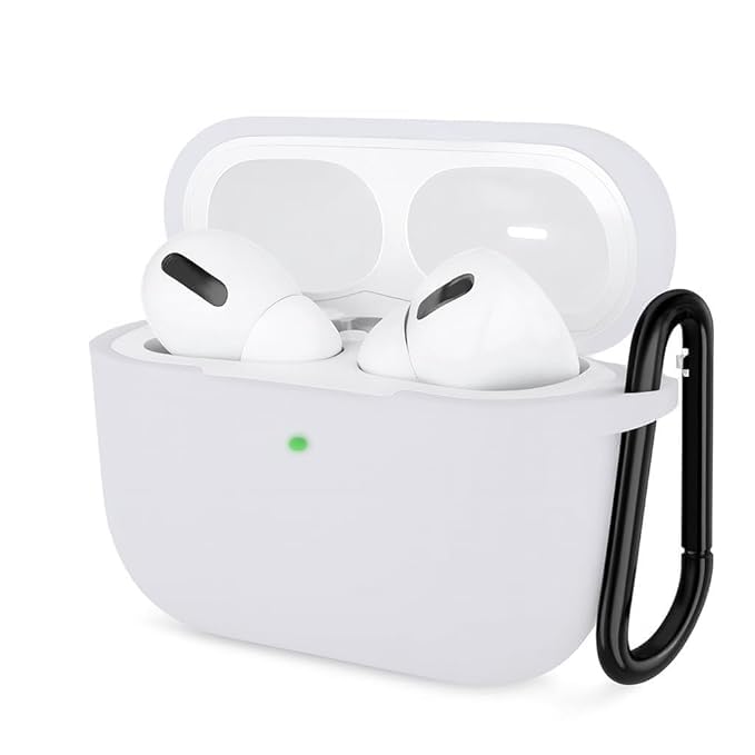 Image of PLUK Soft Silicone Case Cover Compatible with Apple AirPods Pro 3 (3rd Generation 2025) - Shockproof 360 Protective Skin,Full Protection with Hook & Keychain, Front LED Visible - White Transparent