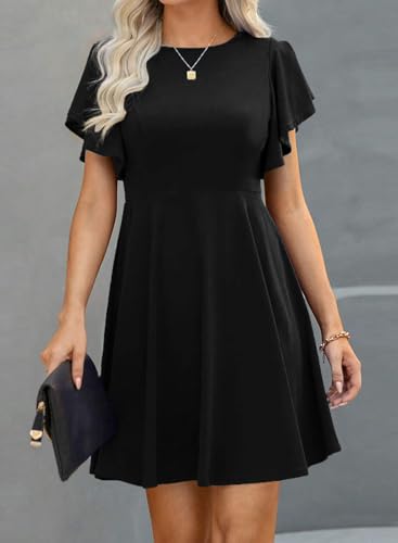 Happy Sailed Cocktail Dresses for Women Spring Summer Ruffle Sleeve Crewneck High Waist Flowy A Line Mini Dress2