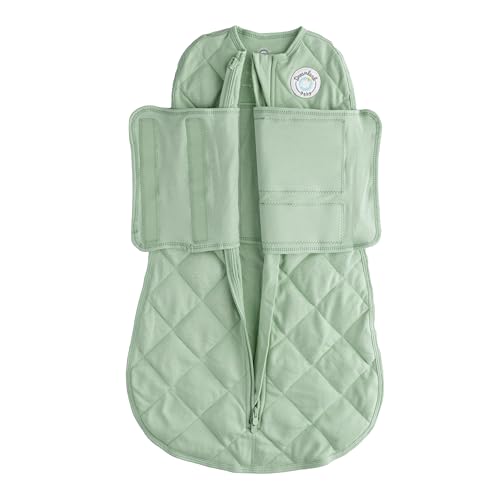 Image of DREAMLAND BABY Weighted Sleep Swaddle Sack, Babies Aged 0-6 Months. 100% Cotton, Evenly Distributed Weight from Shoulders to Toes (Green)
