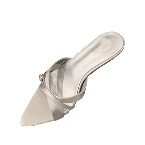 Damskor med mellanklack rem spetsig tå stilett mellanklack tofflor damskor pumpar, SILVER, 40 EU