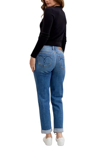 Judy Blue Classic Mid Rise Embroidered Cuffed Boyfriend4