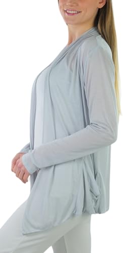 Image of ToBeInStyle Womens Open Front Long Sleeve Lightweight Asymmetrical Draped Cardigan with Side Pockets